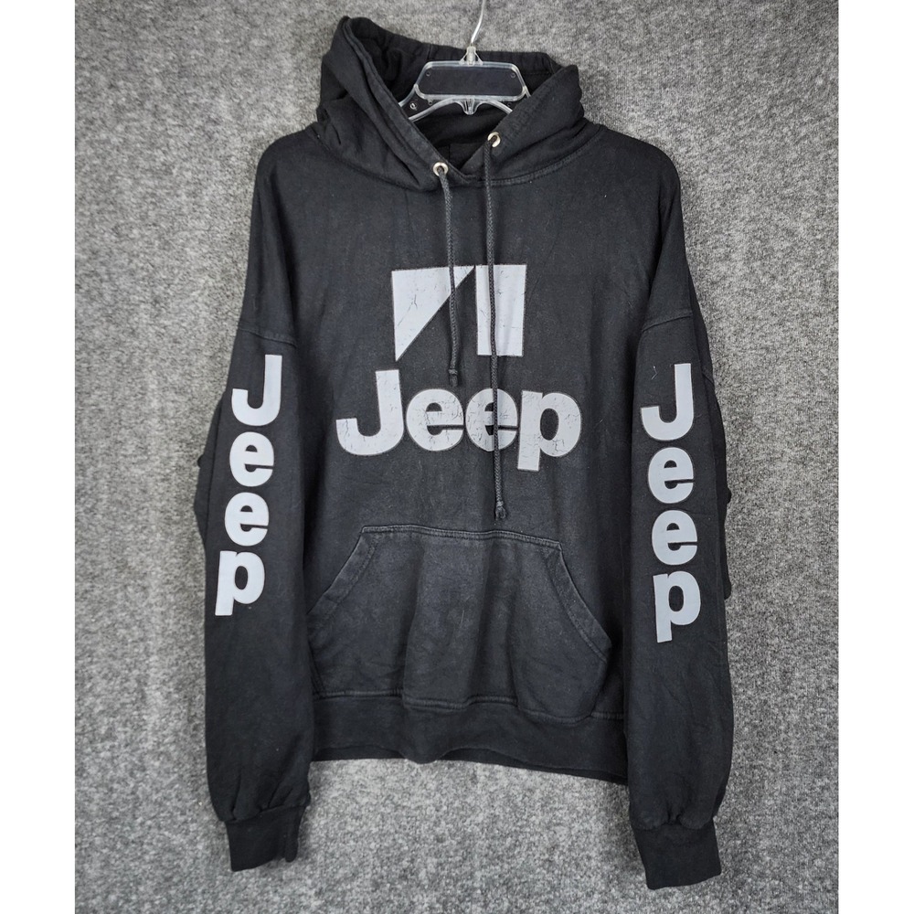 Jeep Hoodie Mens XL Black Graphic Logo Long Sleeve Pullover Sweatshirt NY 212